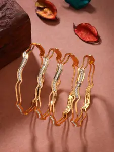 NVR Women Set of 4 Gold-Plated Cubic Zirconia Stone Studded Bangles