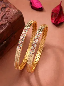 NVR Women Set of 2 Gold-Plated Cubic Zirconia Stone Studded Bangles