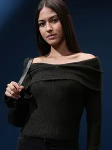 ESPYR By Tokyo Talkies Women Ribbed Off-Shoulder Pullover Sweater