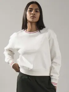 ONEWAY Women Striped Round Neck Sweatshirt