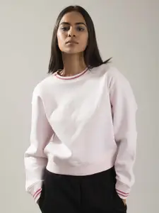 ONEWAY Women Cotton Striped Round Neck Sweatshirt