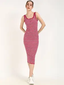 Tommy Hilfiger Fashion Women Cotton Sleeveless Striped Bodycon Dress