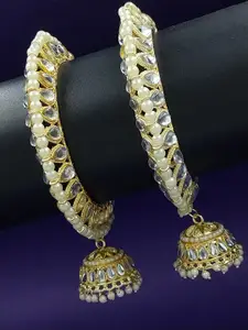 AARNAA Set Of 2 Gold-Plated Kundan Stones-Studded & Pearls-Beaded Bangles