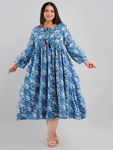 Fashion Zest Women Plus Size Floral Printed Empire Midi Dress