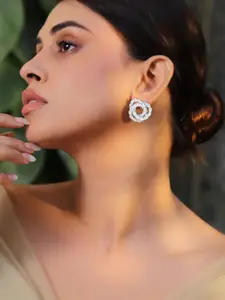 Rubans Rhodium Plated Cubic Zirconia Stone Studded Circular Shaped Studs