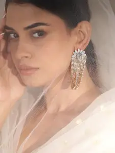 Rubans 18K Gold-Plated Crystal Stone Studded Floral Shaped Drop Earrings