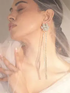 Rubans Gold-Plated Cubic Zirconia Stones Studded Classic Drop Earrings