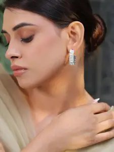 Rubans Rhodium Plated Brass Cubic Zirconia Studded Classic Hoop Earrings