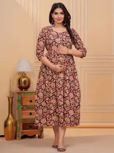 Akshara Fashion Women Floral Printed Maternity Fit and Flare Midi Dress