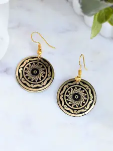 Silvermerc Designs Gold Plated Sunflower Pattern Circular Drop Earrings