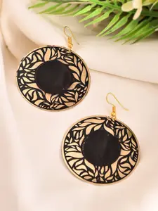 Silvermerc Designs Rhodium Plated Circular Shaped Lef Pattern Drop Earrings