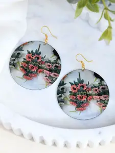 Silvermerc Designs Leaf Printed Circular Shaped Drop Earrings