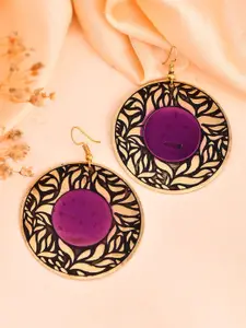 Silvermerc Designs Gold-Plated Boho Chic Leaf Patterned Round Drop Earrings