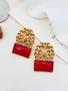 ABDESIGNS Women Gold Plating Rectangle Shaped Studs Earrings