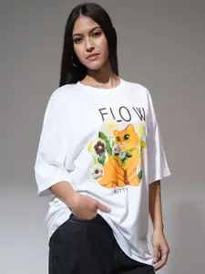 Tokyo Talkies Women Graphic Printed Round Neck Cotton Oversized T-shirt