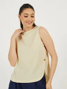 Styli Women Solid High-low Length Sleeveless Top With Decorative Button Detail