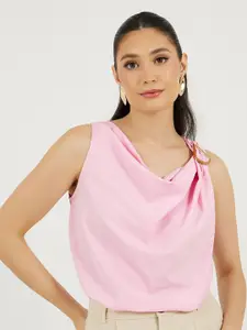 Styli Women Solid Regular Fit Cowl Neck Top With Metal Trim Detail