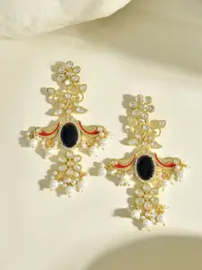 Voylla Gold-Plated Kundan & Beaded Panchhi Papiha Statement Drop Earrings