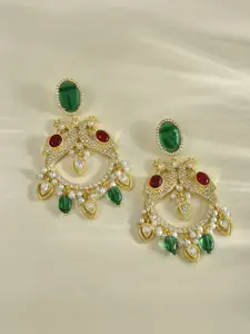 Voylla Gold Plated Kundan Studded Peacock Shaped Chandelier Chandbalis