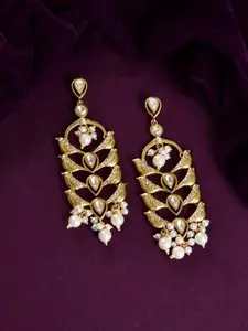 Voylla Gold Plated Kundan Studded Peacock Shaped Drop Earrings