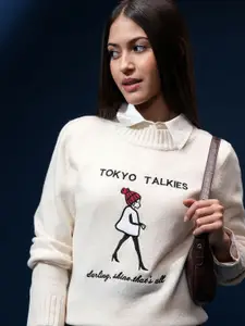 Tokyo Talkies Women Printed Pullover with Embroidered Detail