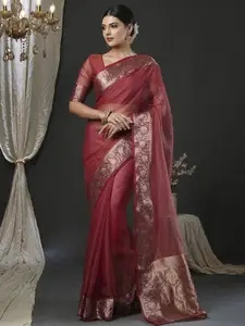KALINI Woven Design Zari Organza Banarasi Saree