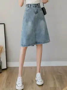 StyleCast Women Washed Straight Knee Length Skirt
