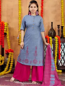 BAESD Girls Ethnic Motifs Printed Mandarin Collar Straight Cotton Kurta