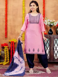 BAESD Girls Ethnic Motifs Printed Round Neck Straight Cotton Kurta