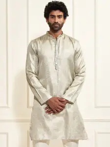 VASTRAMAY Floral Woven Design Thread Work Jacquard Weave Straight Kurta