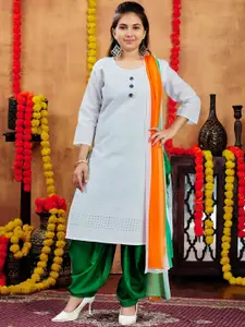 BAESD Girls Floral Embroidered Round Neck Thread Work Straight Cotton Kurta