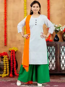 BAESD Girls Geometric Embroidered Round Neck Chikankari Straight Cotton Kurta