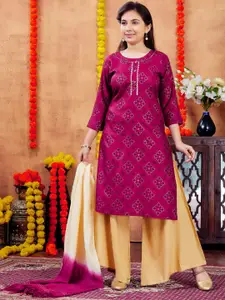 BAESD Girls Geometric Printed Round Neck Straight Cotton Kurta