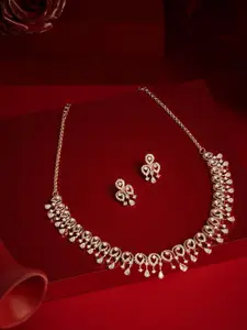 AMI Rose-Gold Plated Dazzling Cubic Zirconia-Studded Necklace and Earrings