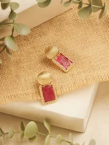 AMI Gold Plated Artificial Stone Studded Square Drop Earrings