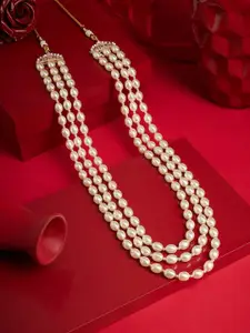 AMI Rose Gold-Plated Stone Studded & Beaded Layered Necklace