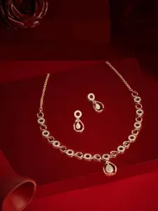 AMI Rose Gold Plated Dazzling Cubic Zirconia-Studded Necklace and Earrings