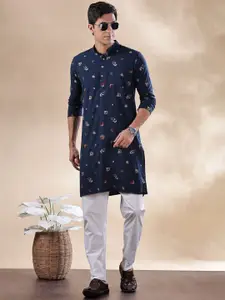 Anouk Floral Embroidered Thread Work Mandarin Collar Cotton Straight Kurta