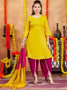 BAESD Girls Round Neck Bell Sleeves A-Line Cotton Kurta