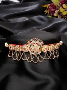 NVR Women Gold-Plated Cubic Zirconia Stone Studded Rajputi Choker Necklace