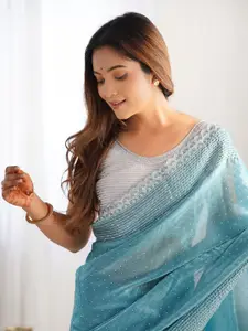 Saree mall Embellished Sequinned Organza Saree
