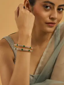 Kushal's Fashion Jewellery Set Of 2 Gold-Plated Zircon Stone Embellished Bridal Bangles