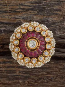 Kushal's Fashion Jewellery Embellished Bridal Victorian-Plated Kundan Studded Finger Ring