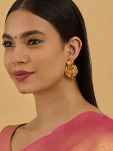 Kushal's Fashion Jewellery 92.5 Silver Gold Plating Spherical Temple Chandbalis Earrings