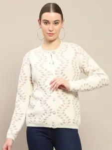 Madame Women Self Design Round Neck Cardigan Sweaters