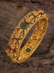 Kushal's Fashion Jewellery 92.5 Sterling Silver Gold-Plated Stone Studded Temple Bangle