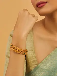Kushal's Fashion Jewellery Embellished Bridal Set Of 2 92.5 Gold-Plated Stone Bangles