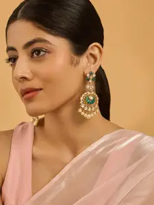 Kushal's Fashion Jewellery Embellished Bridal Gold-Plated Contemporary Drop Earrings