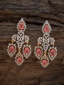 Kushal's Fashion Jewellery Rhodium-Plated Zircon Stone Studded Contemporary Drop Earrings