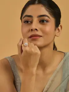 Kushal's Fashion Jewellery Gold-Plated CZ-Studded Finger Ring